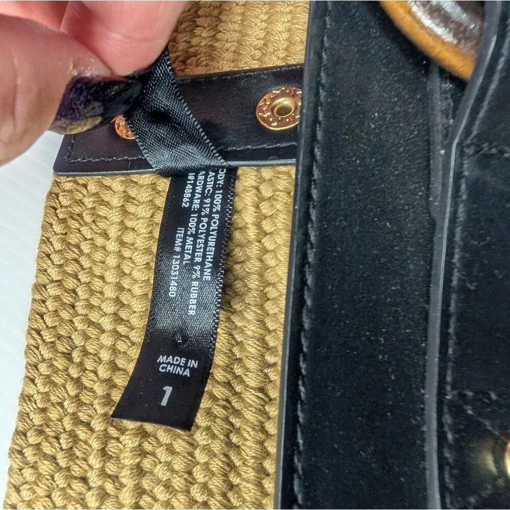 Women's NWOT Torrid Black Faux Leather & Tan Straw Stretch Belt, XL / Torrid 1